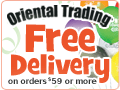 Free Delivery on orders of $59 or more at the Oriental Trading Company. This offer is valid 04.02.09 through 06.01.09.